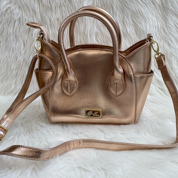 Luv Betsey Johnson Katt Cat Face Satchel Crossbody Bag Purse Rose Gold Saffiano - Picture 2 of 11